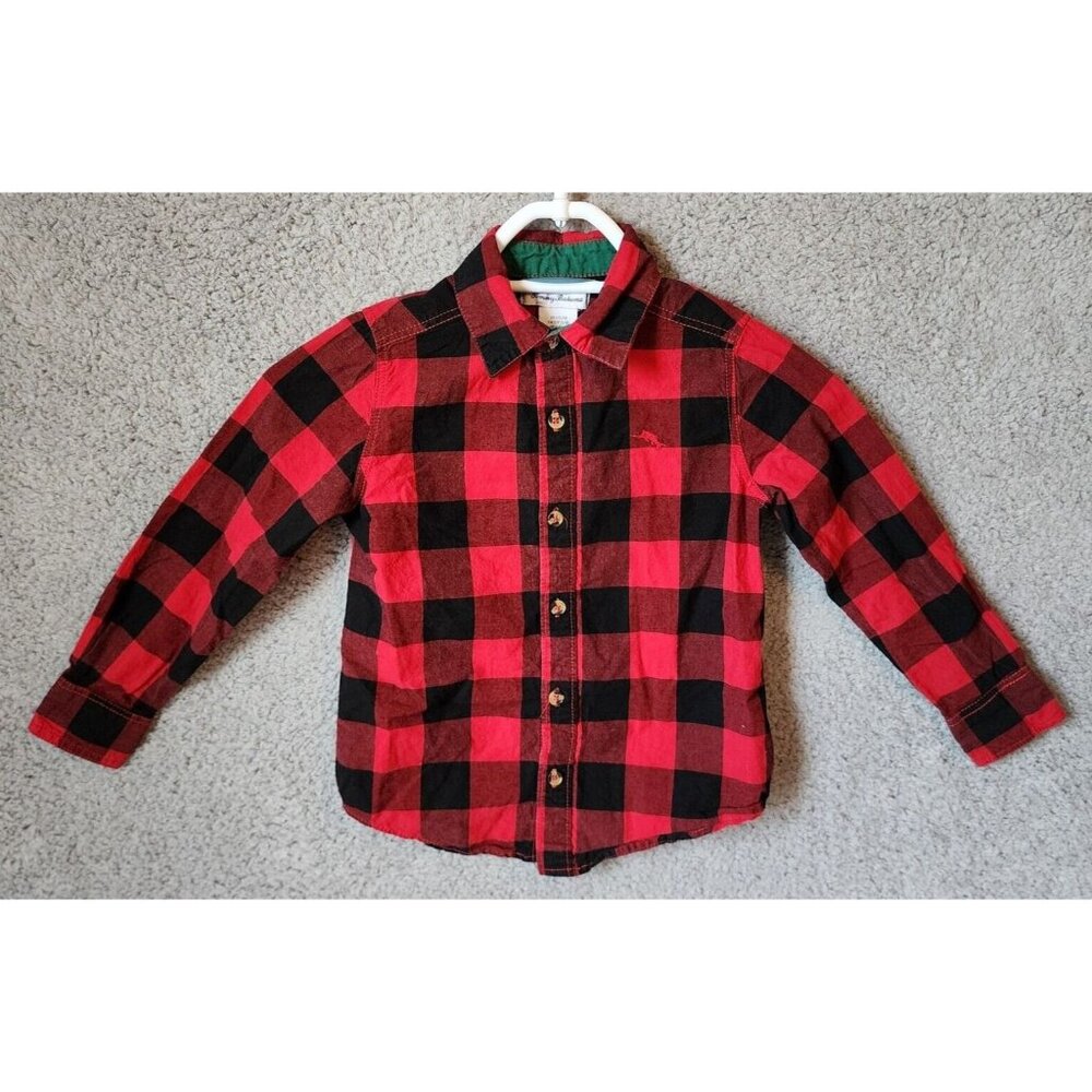 Tommy Bahama Red Buffalo Plaid Button Up Long Sleeve Shirt Youth Size 5/6 Cotton